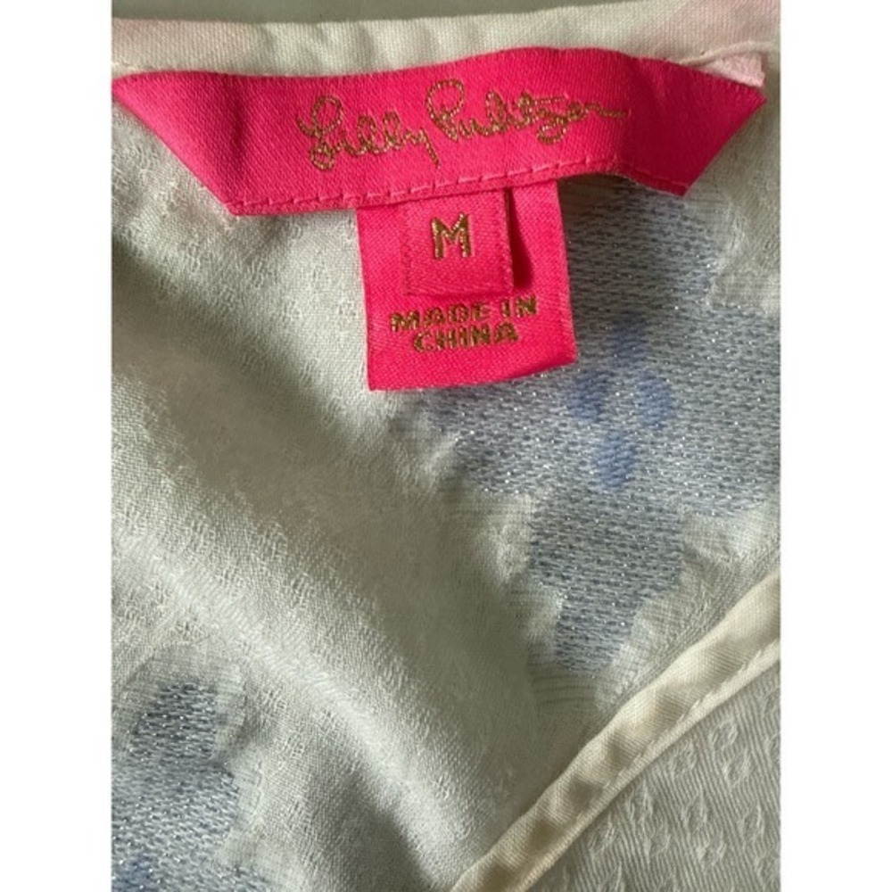 VTG Lilly Pulitzer Bell Sleeve Top M White Blue Floral Coquette Preppy Y2K - Picture 3 of 11